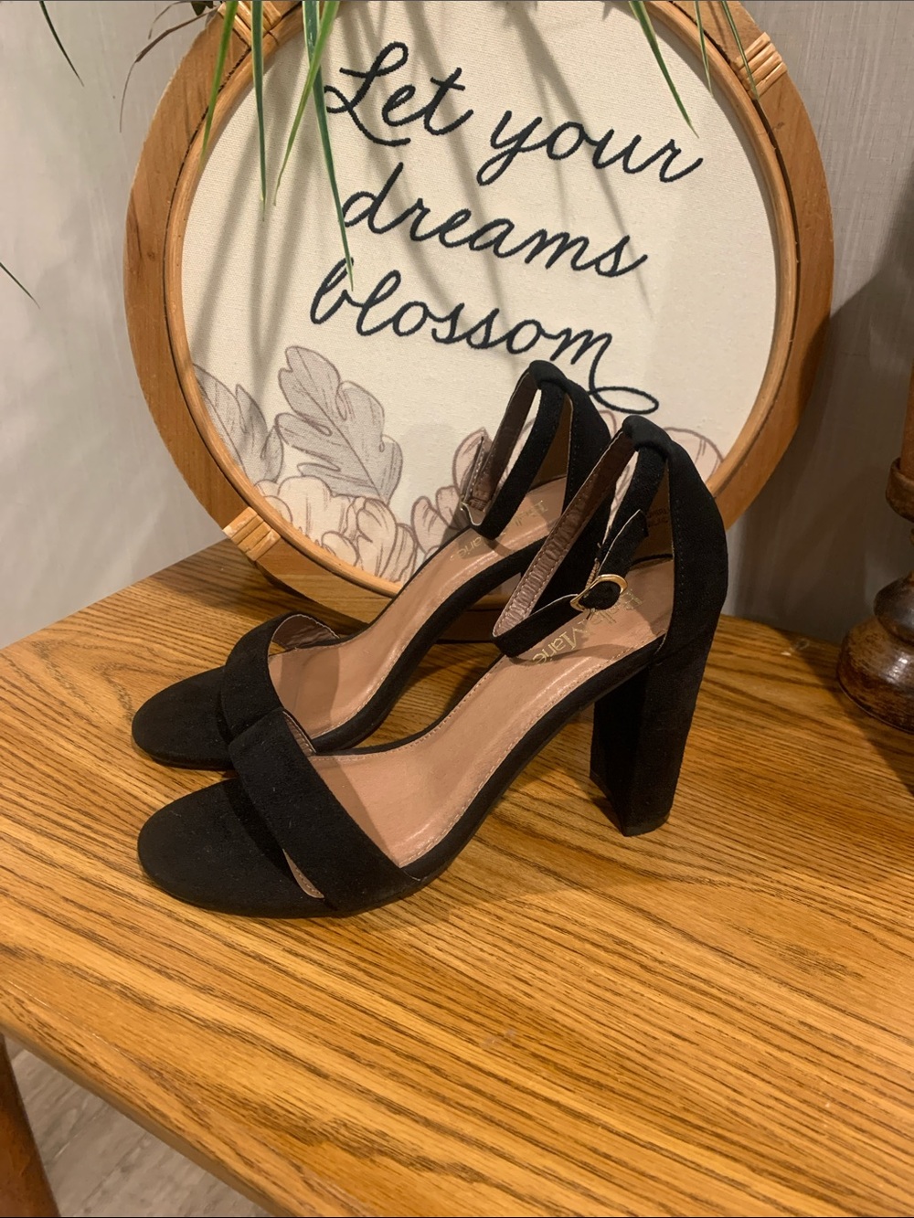 Bella Marie Black Suede Block Heel Sandals with Ankle Strap